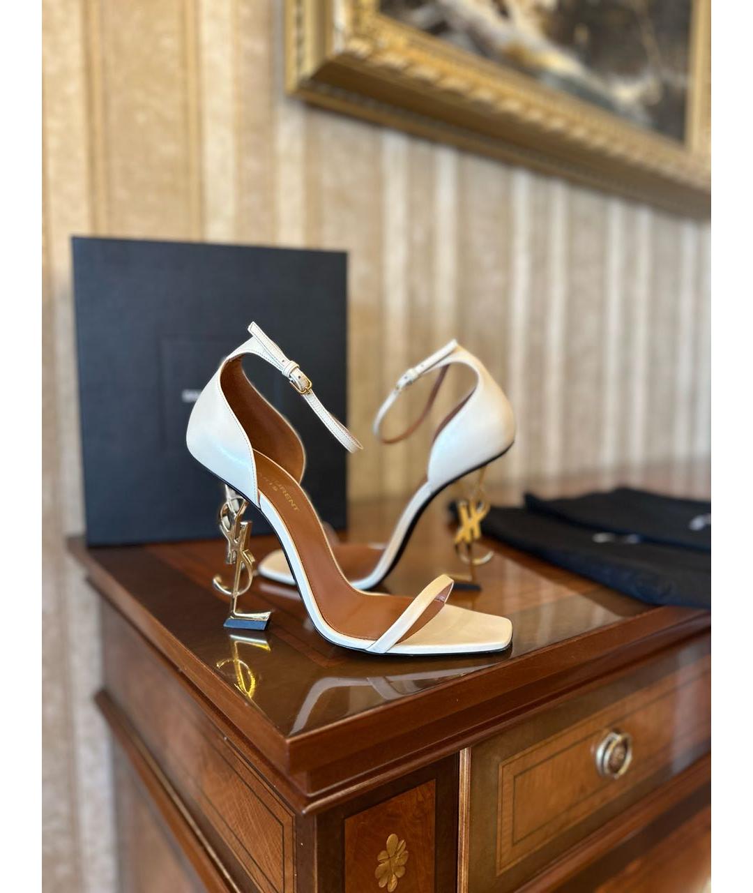 SAINT LAURENT Бирюзовые кожаные босоножки, фото 6