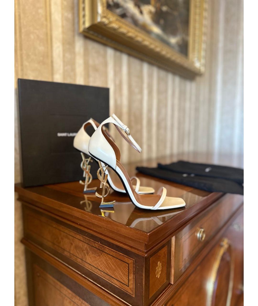 SAINT LAURENT Бирюзовые кожаные босоножки, фото 2