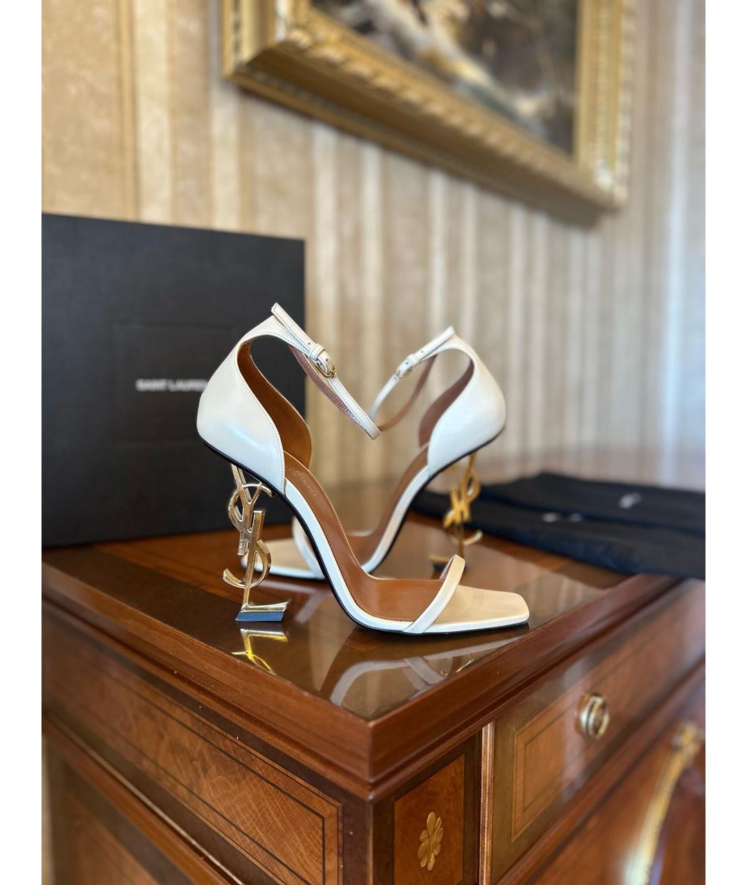 SAINT LAURENT Бирюзовые кожаные босоножки, фото 4