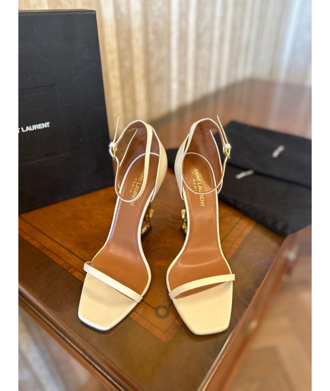 SAINT LAURENT Бирюзовые кожаные босоножки, фото 8