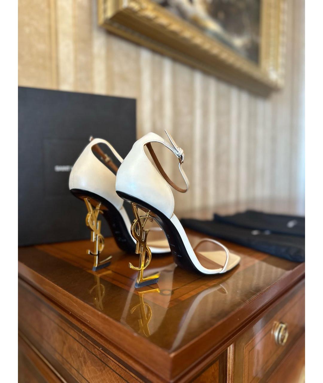 SAINT LAURENT Бирюзовые кожаные босоножки, фото 7