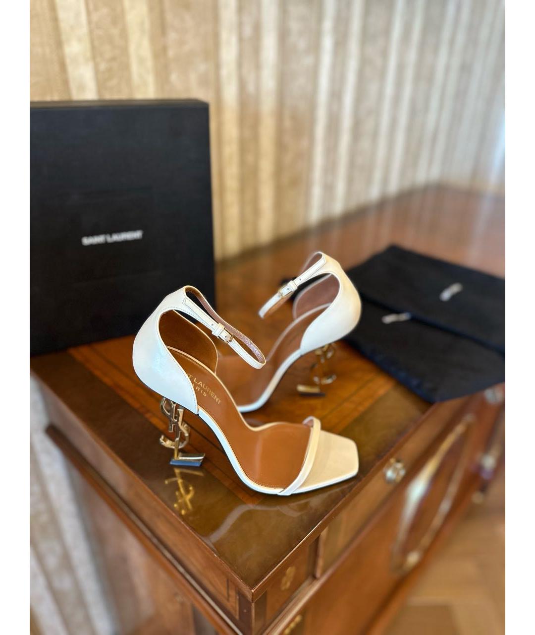 SAINT LAURENT Бирюзовые кожаные босоножки, фото 5