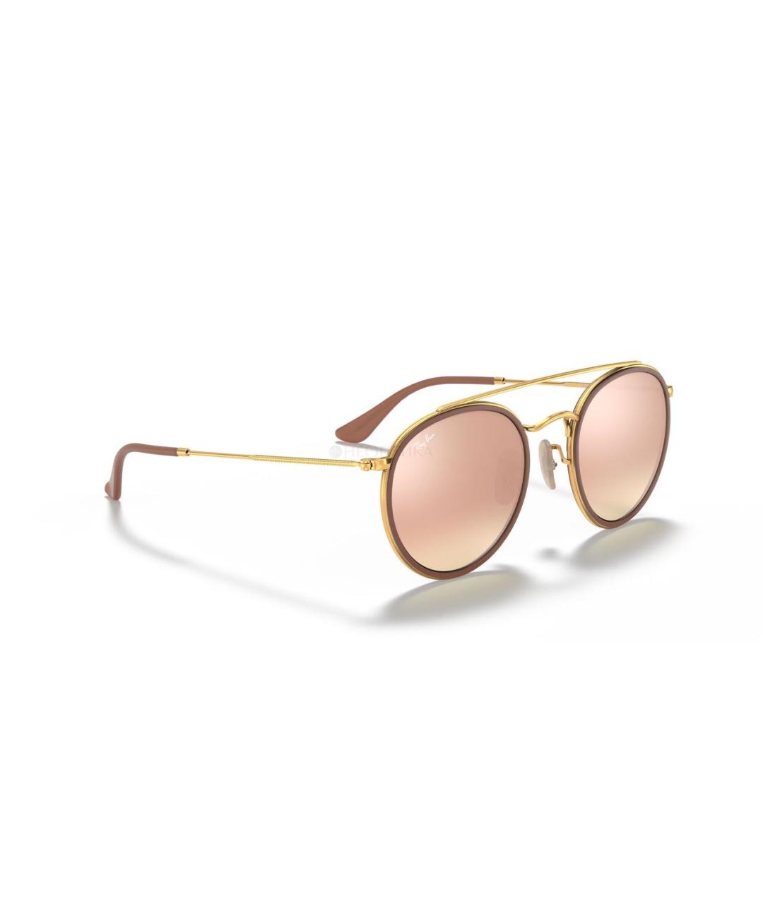 RAY BAN Бежевые металлические солнцезащитные очки, фото 2