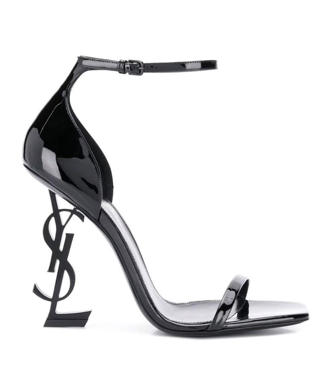 SAINT LAURENT Черные босоножки из лакированной кожи, фото 1