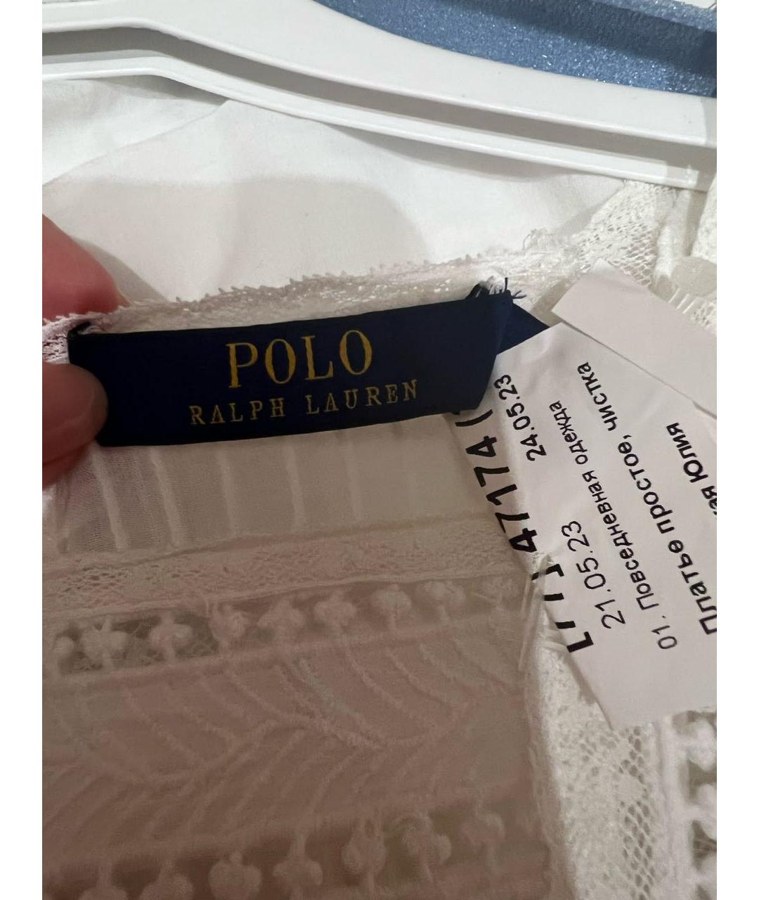 POLO RALPH LAUREN Белое хлопковое повседневное платье, фото 5