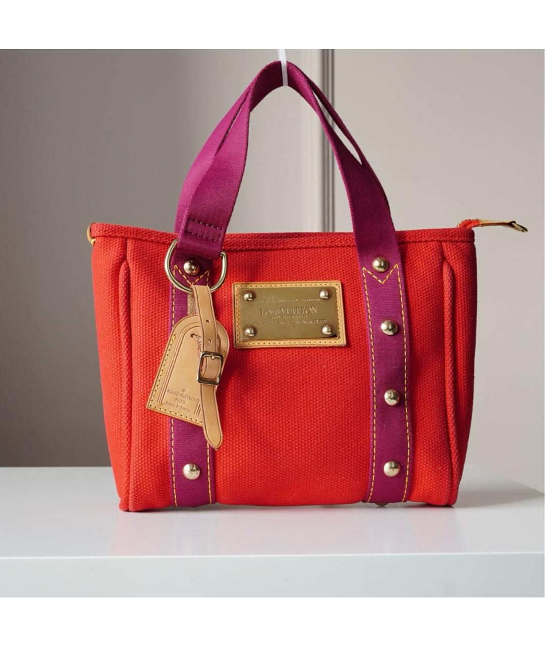 LOUIS VUITTON Красная тканевая сумка тоут, фото 9