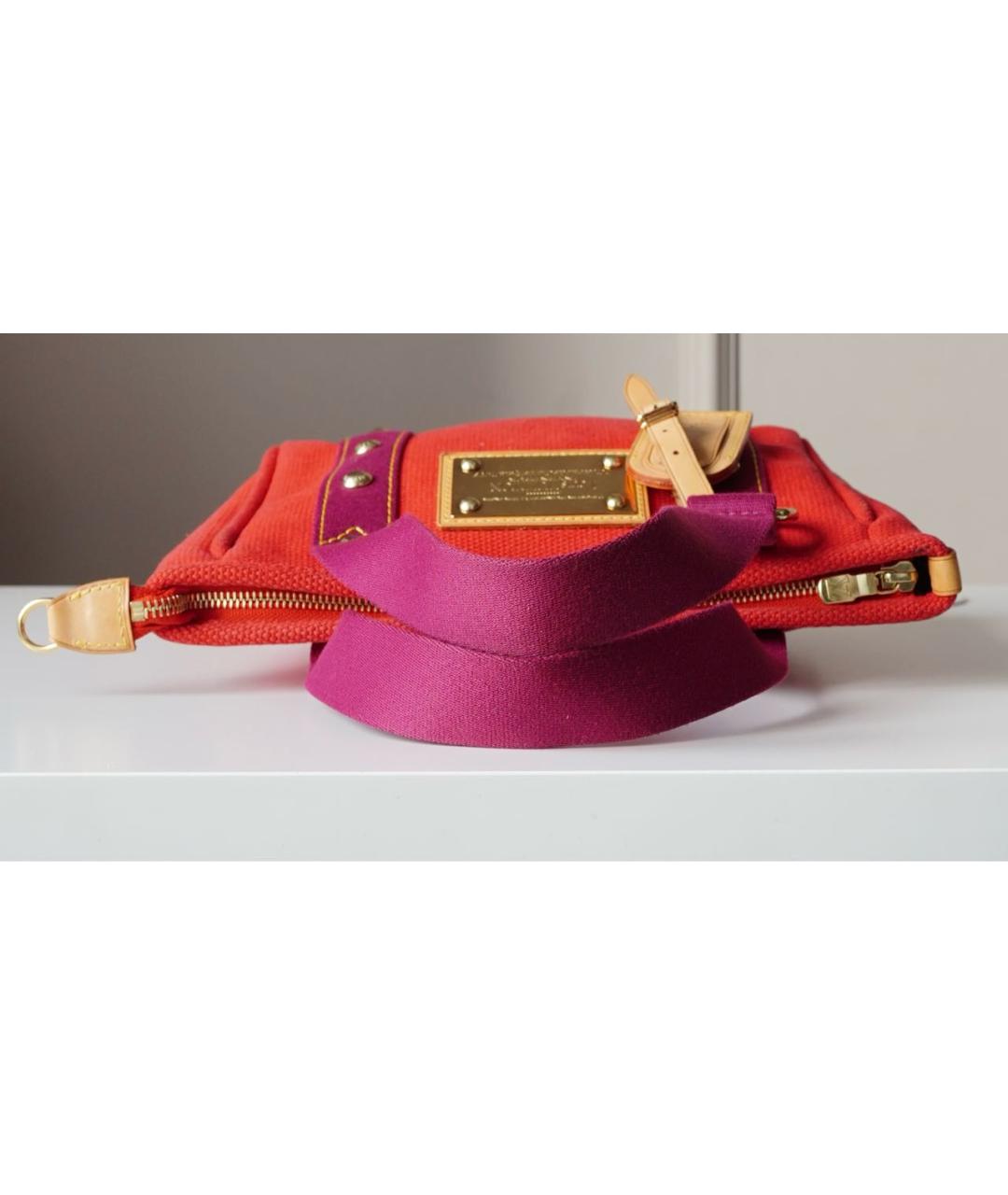 LOUIS VUITTON Красная тканевая сумка тоут, фото 7