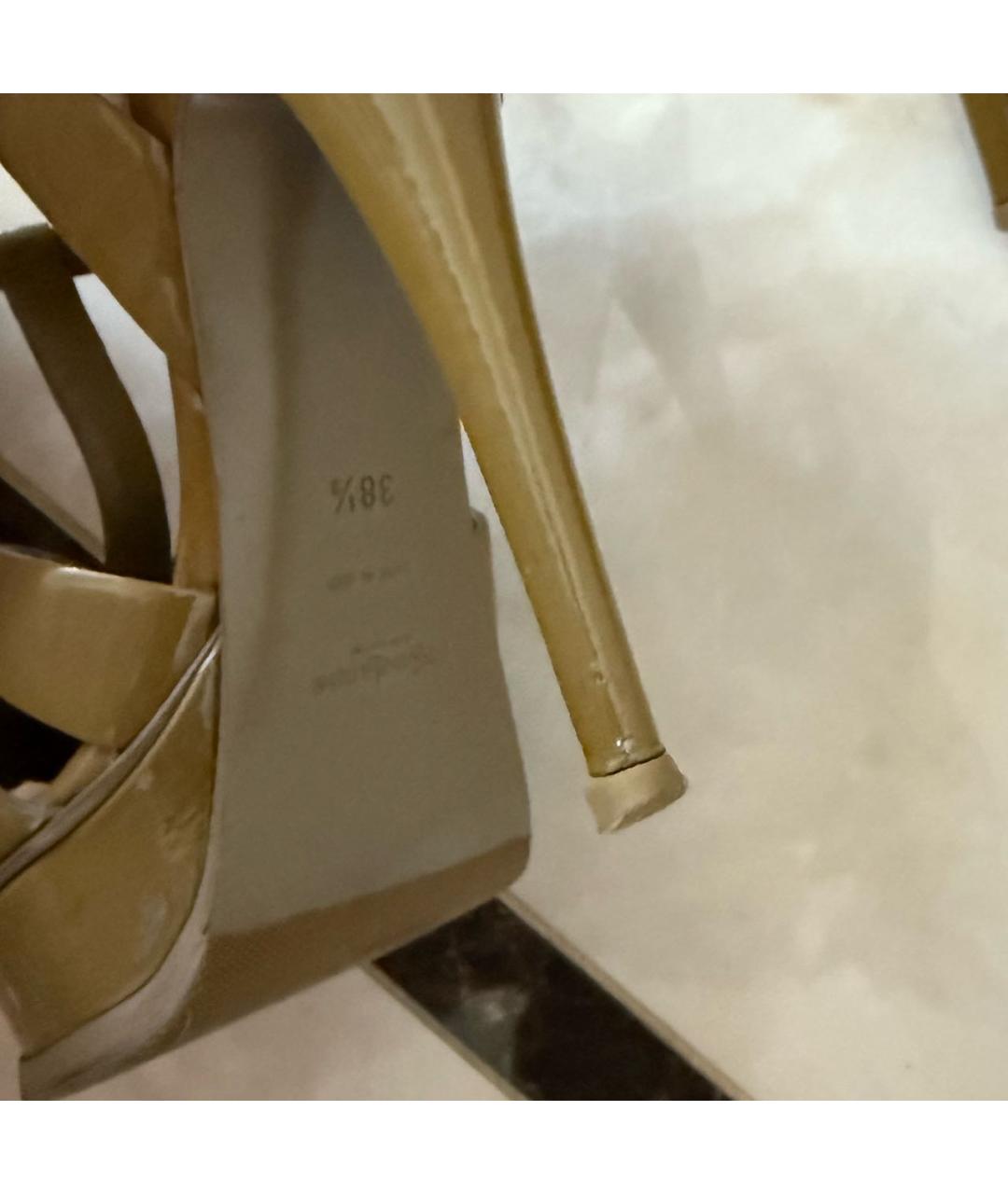 SAINT LAURENT Хаки босоножки из лакированной кожи, фото 6