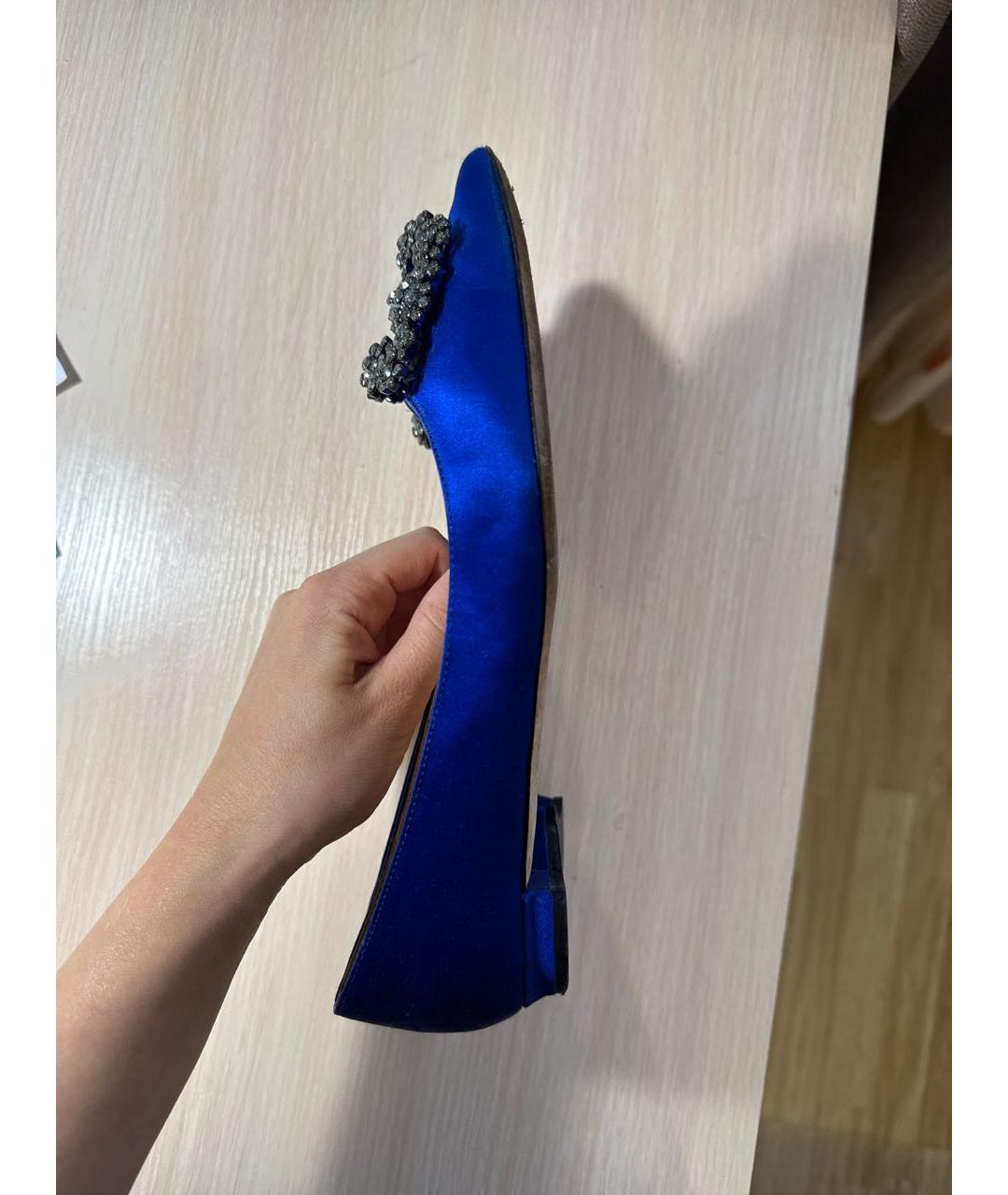 MANOLO BLAHNIK Синие текстильные балетки, фото 6