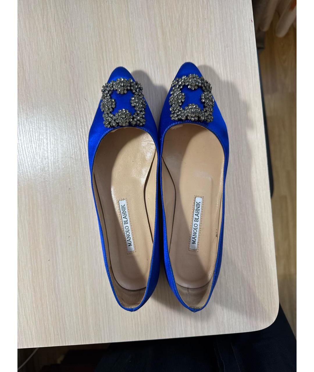 MANOLO BLAHNIK Синие текстильные балетки, фото 4