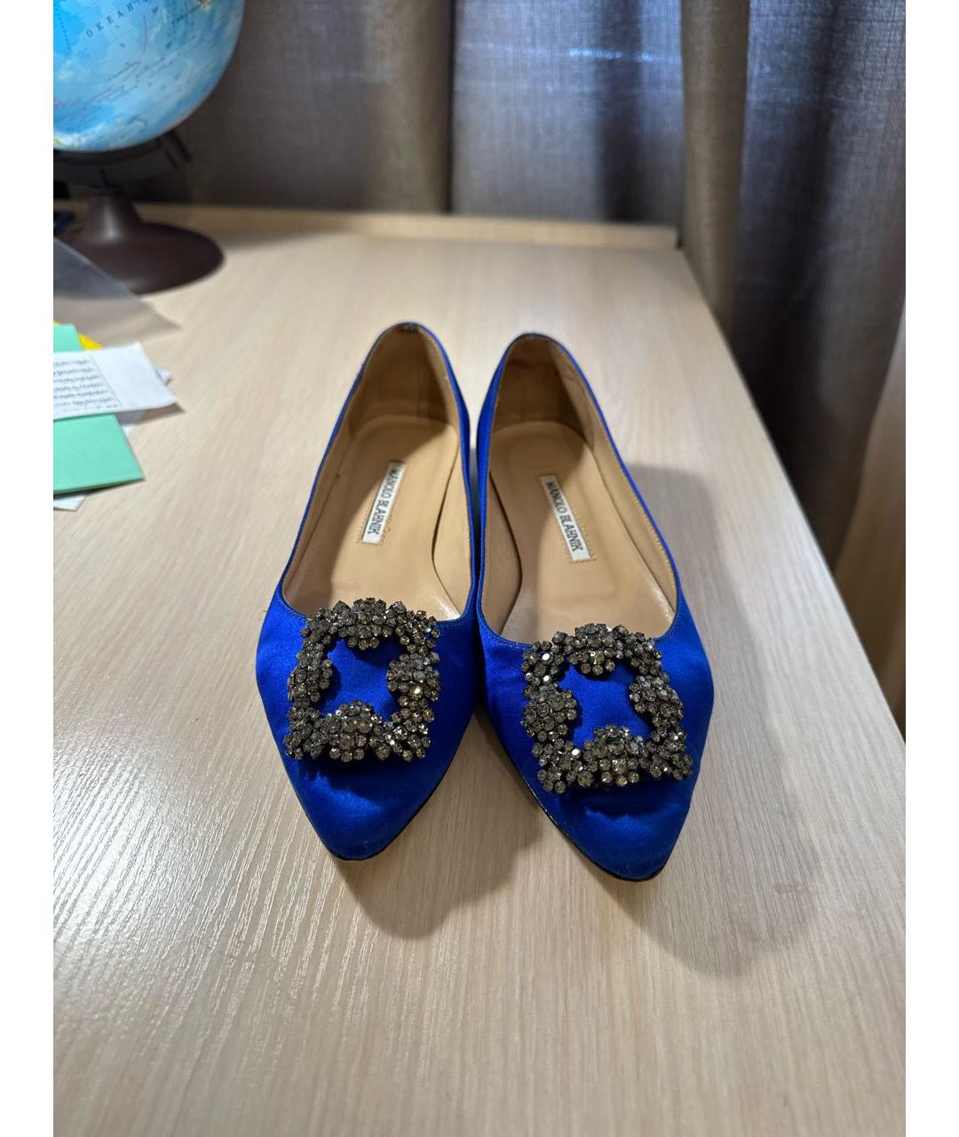 MANOLO BLAHNIK Синие текстильные балетки, фото 3