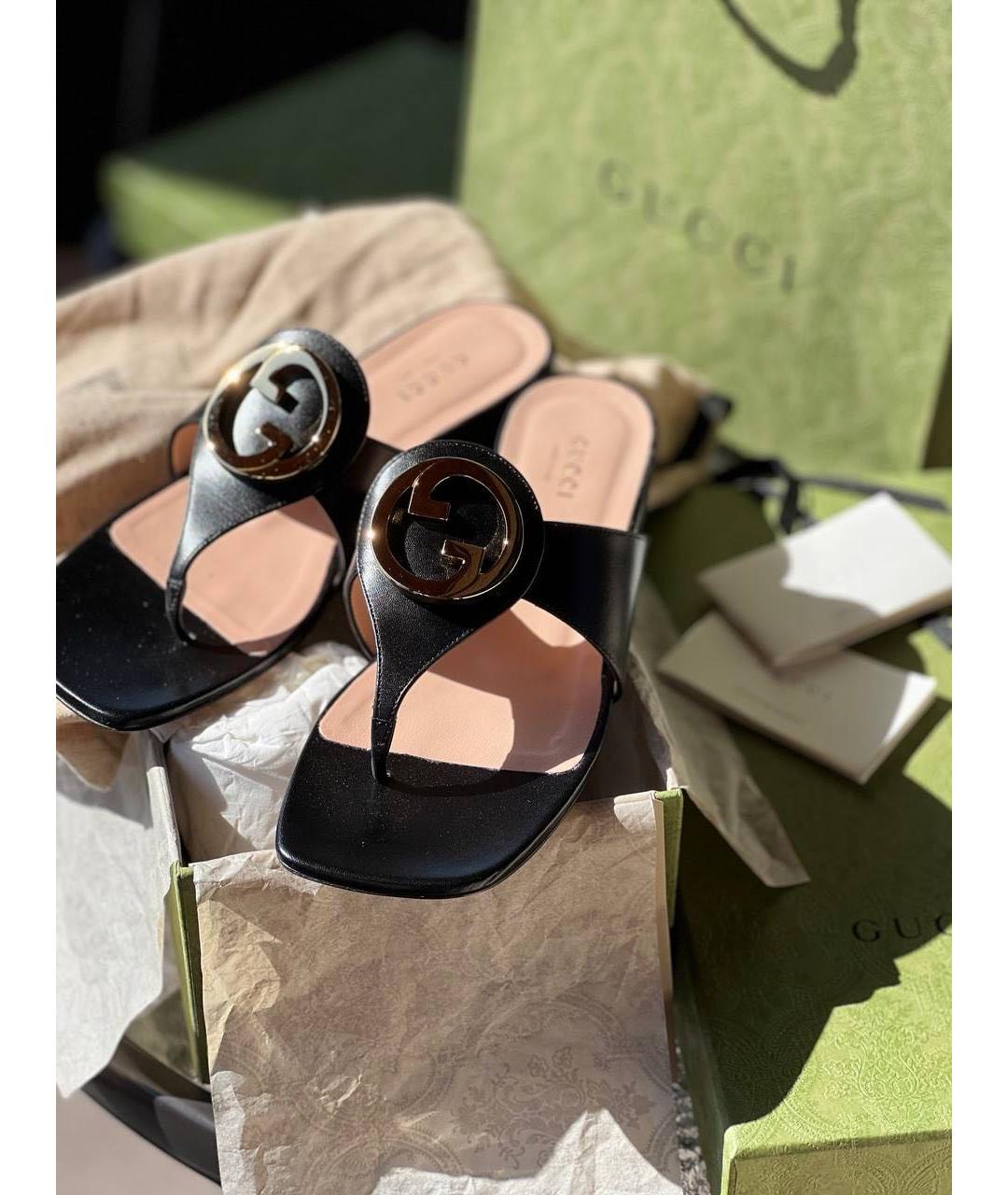 GUCCI Черные кожаные сабо, фото 2