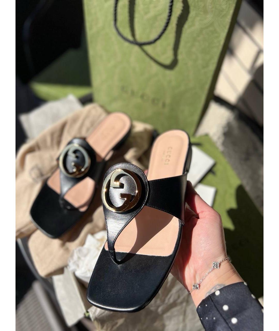GUCCI Черные кожаные сабо, фото 4