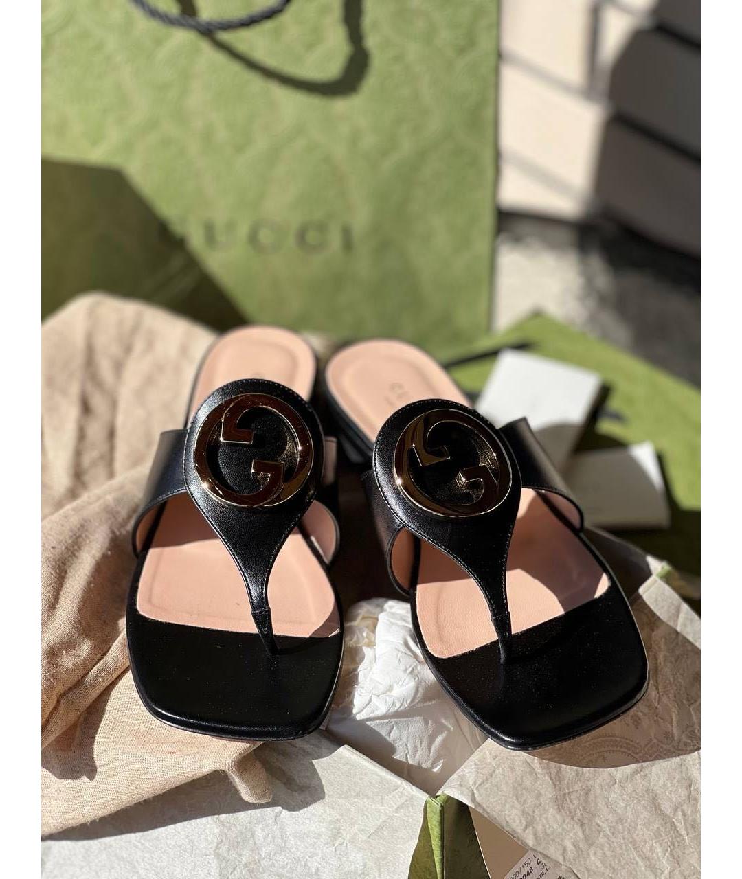 GUCCI Черные кожаные сабо, фото 5