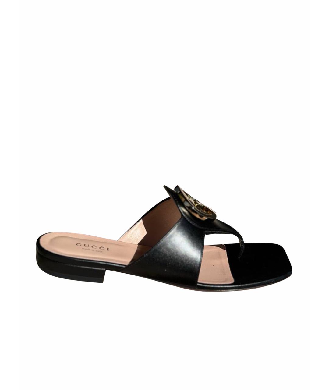 GUCCI Черные кожаные сабо, фото 1
