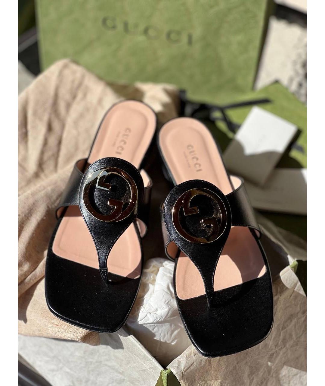 GUCCI Черные кожаные сабо, фото 3