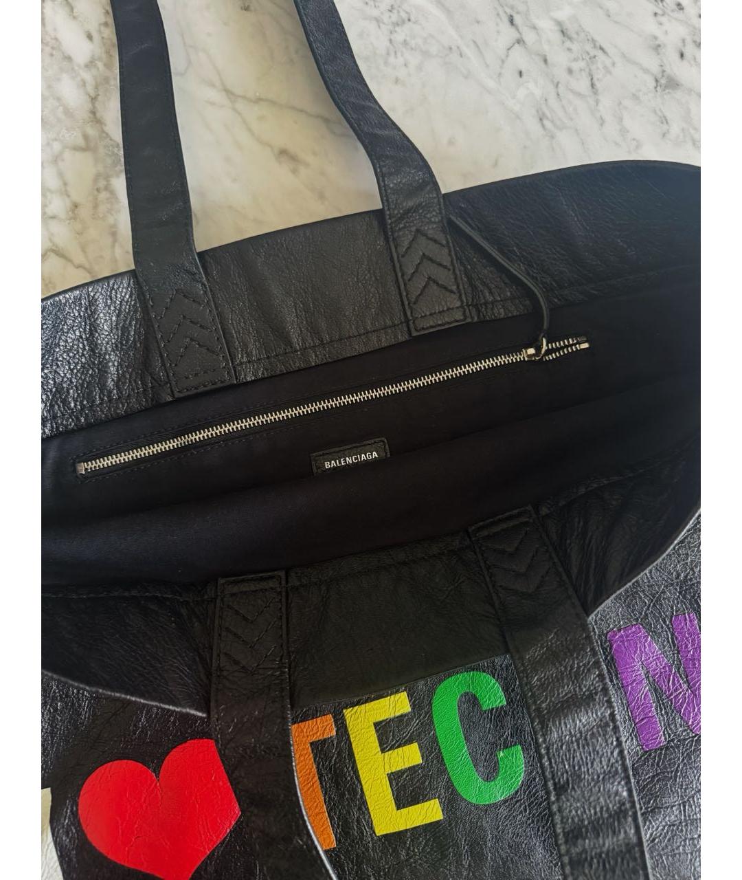 BALENCIAGA Черная кожаная сумка тоут, фото 3