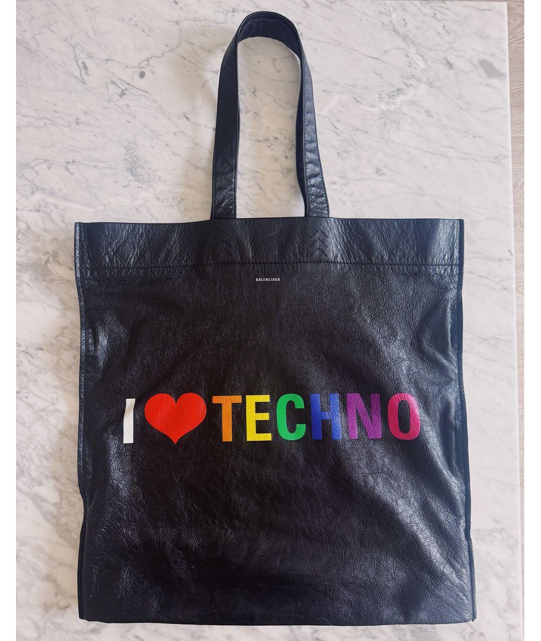 BALENCIAGA Черная кожаная сумка тоут, фото 7