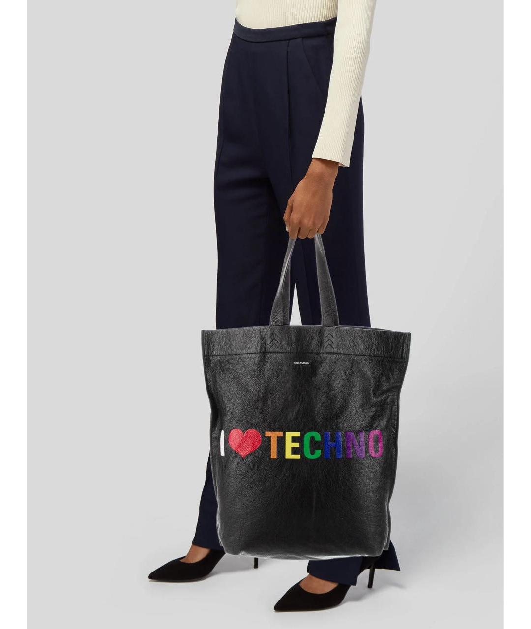 BALENCIAGA Черная кожаная сумка тоут, фото 5