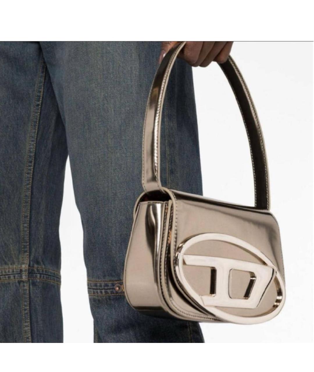 DIESEL Золотая кожаная сумка на плечо, фото 2