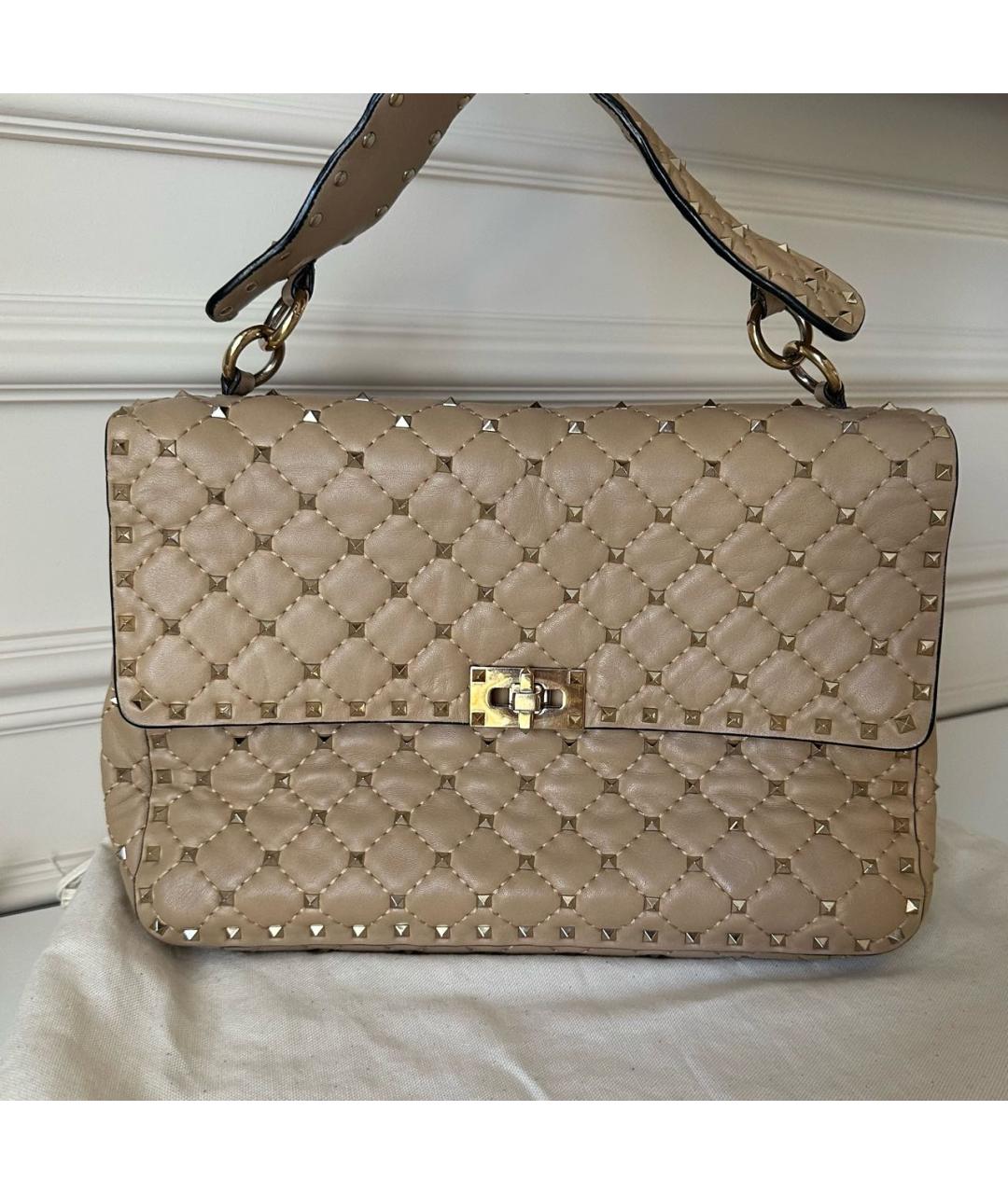 VALENTINO Бежевая кожаная сумка с короткими ручками, фото 4