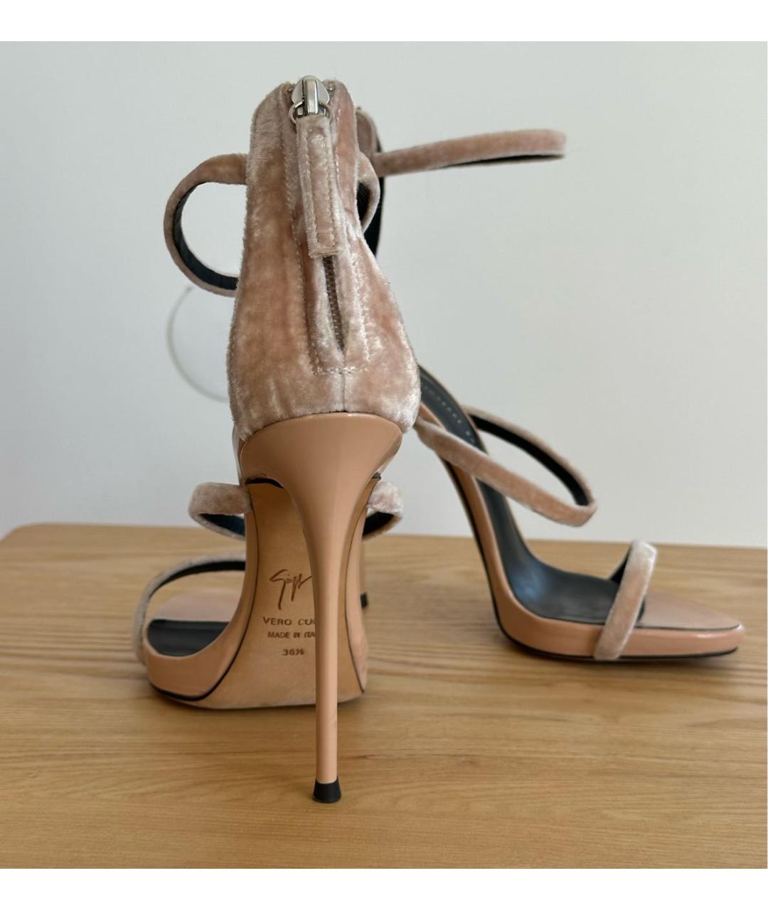 GIUSEPPE ZANOTTI DESIGN Розовые бархатные босоножки, фото 4