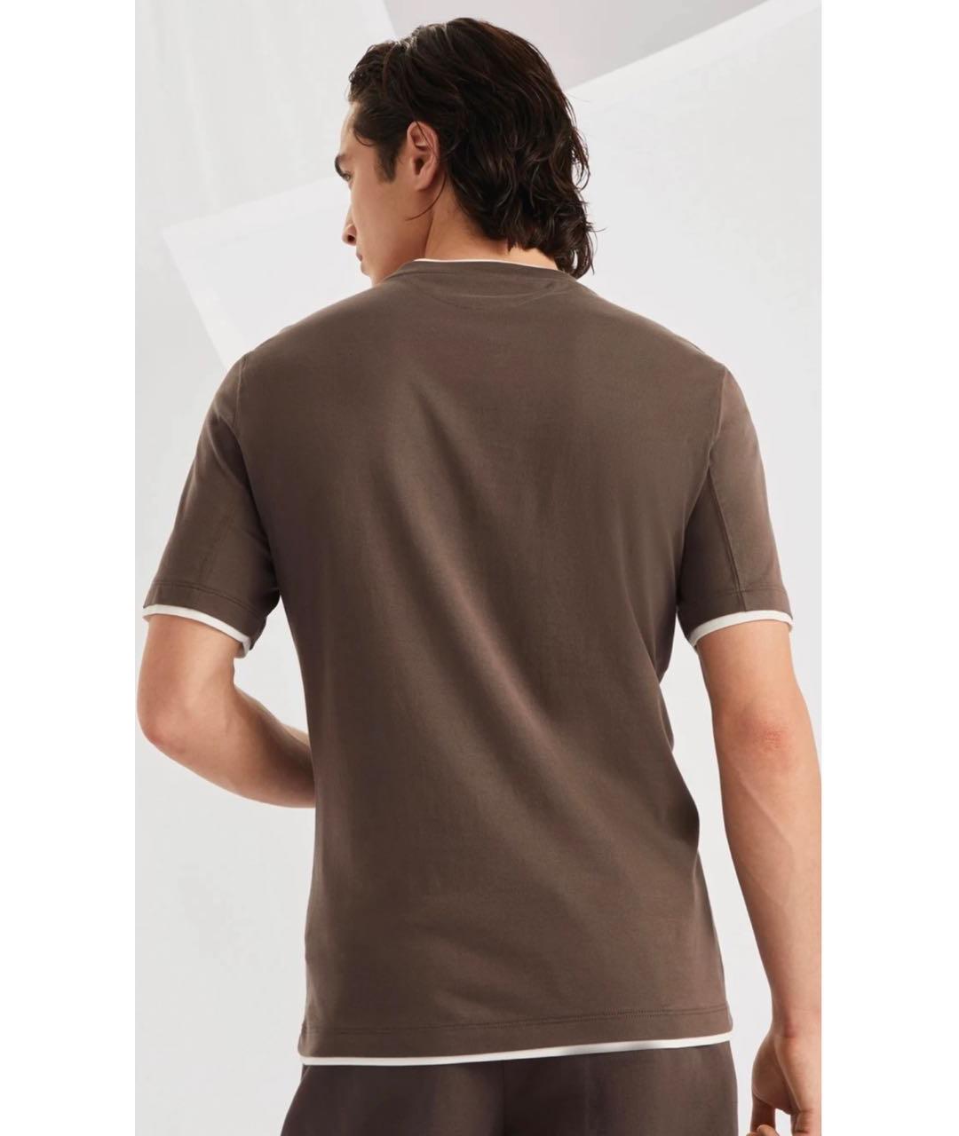 BRUNELLO CUCINELLI Коричневая хлопковая футболка, фото 3