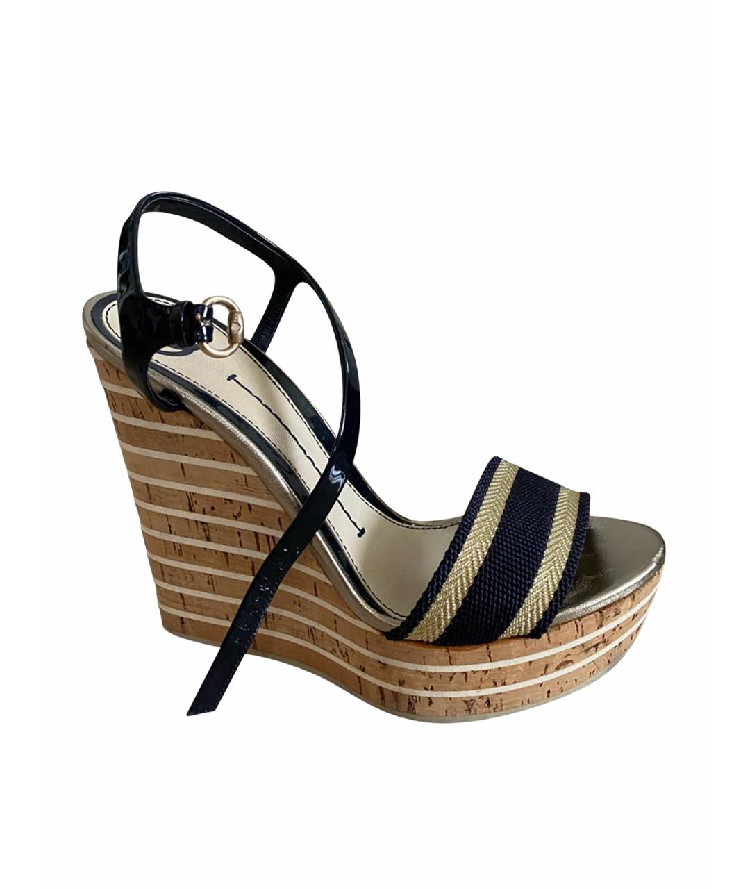GUCCI Темно-синие кожаные босоножки, фото 1