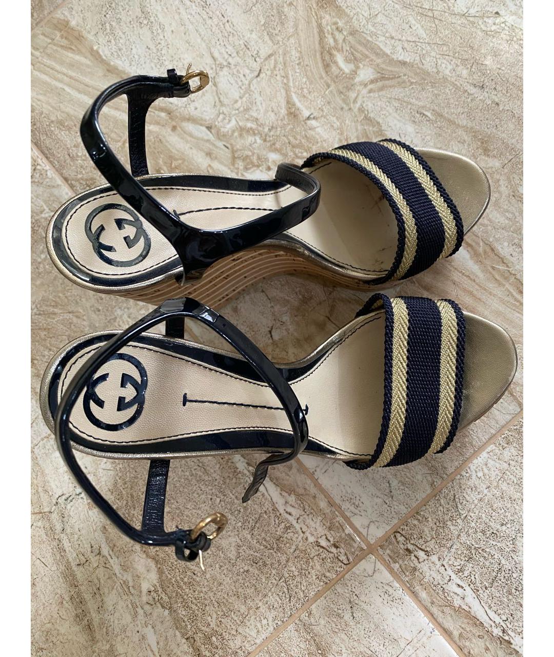 GUCCI Темно-синие кожаные босоножки, фото 4