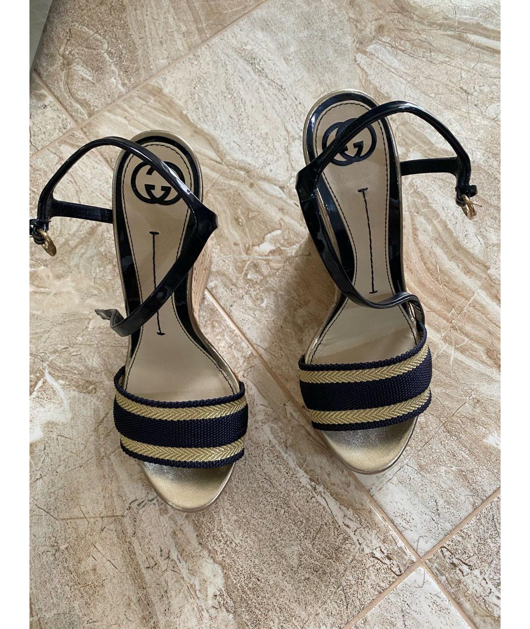 GUCCI Темно-синие кожаные босоножки, фото 2