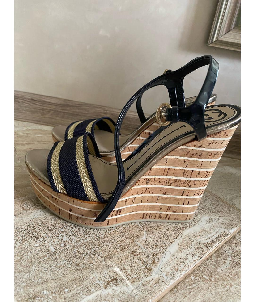 GUCCI Темно-синие кожаные босоножки, фото 5