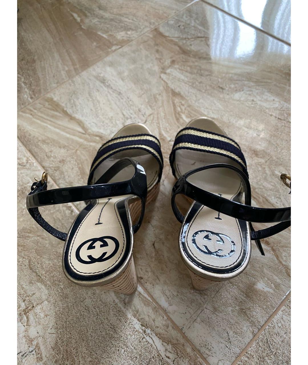 GUCCI Темно-синие кожаные босоножки, фото 3