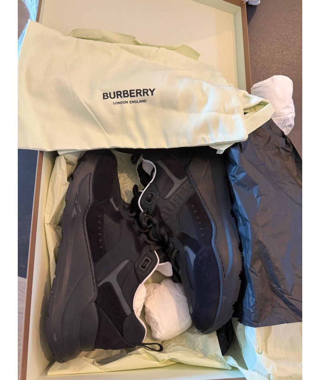 BURBERRY Черные кожаные низкие кроссовки / кеды, фото 4