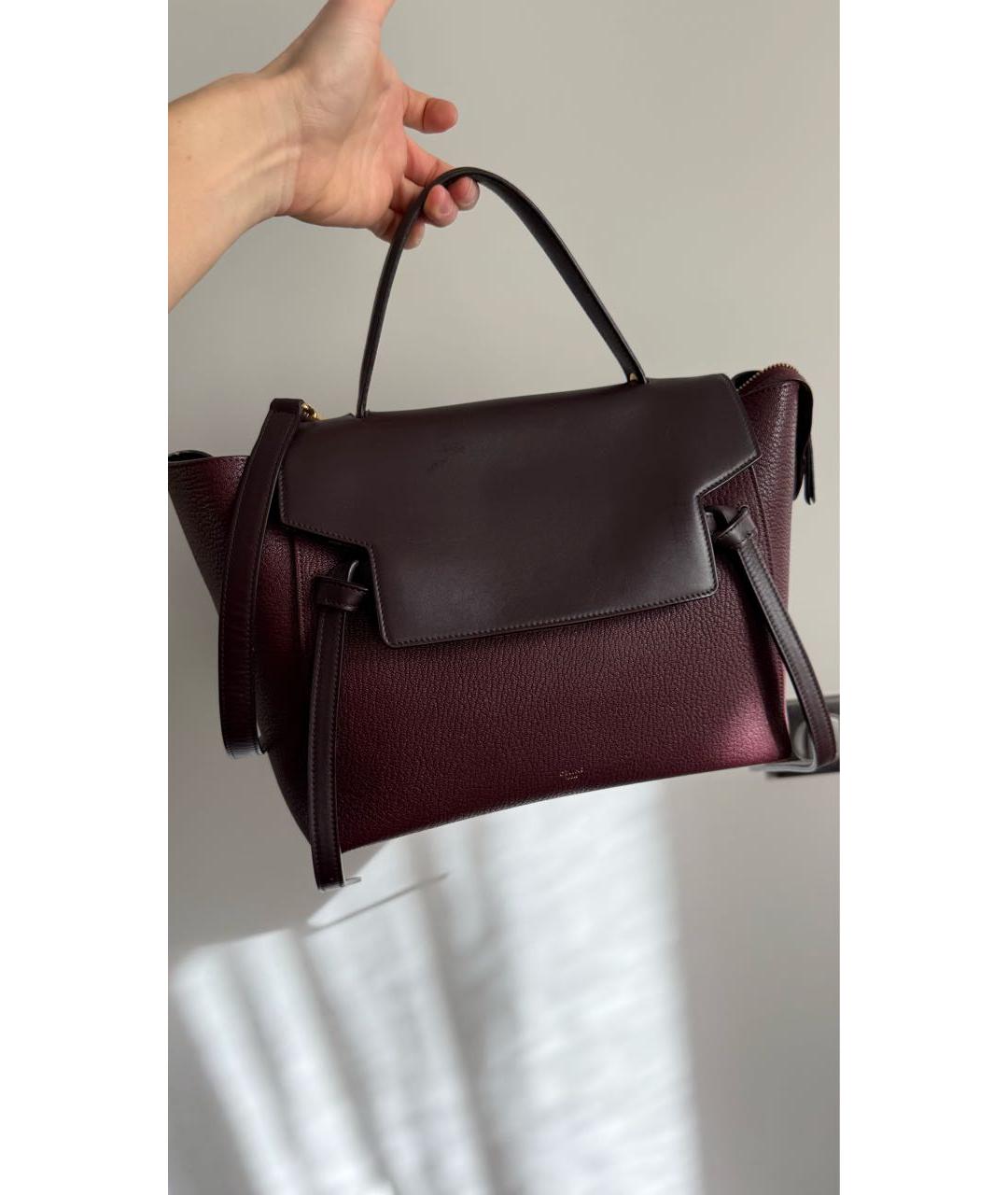 CELINE Бордовая кожаная сумка с короткими ручками, фото 5