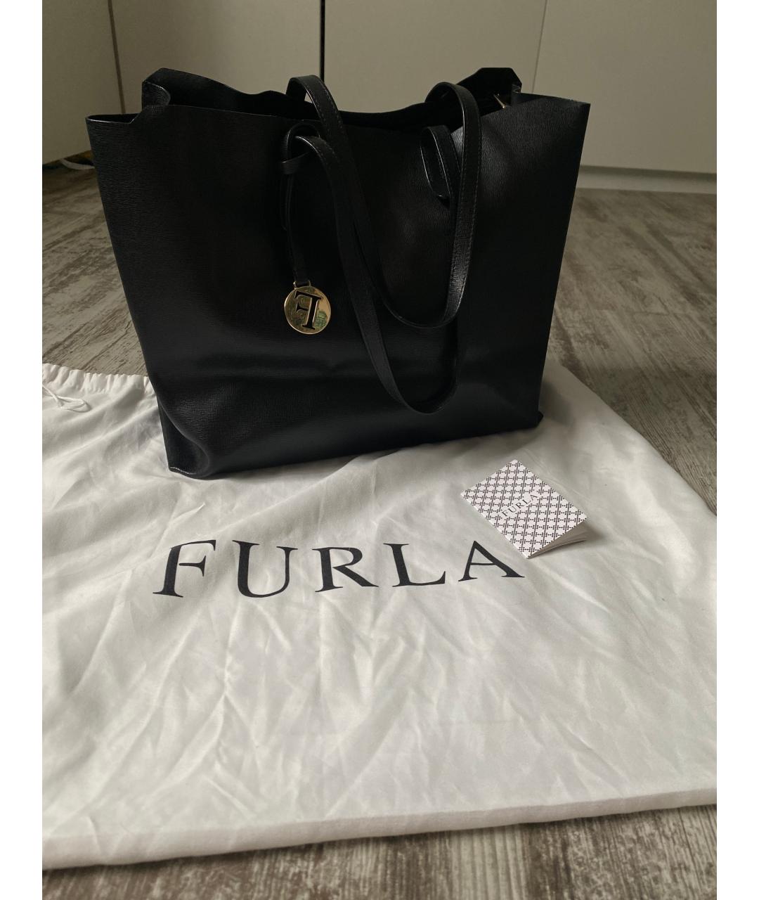 FURLA Черная кожаная сумка тоут, фото 10