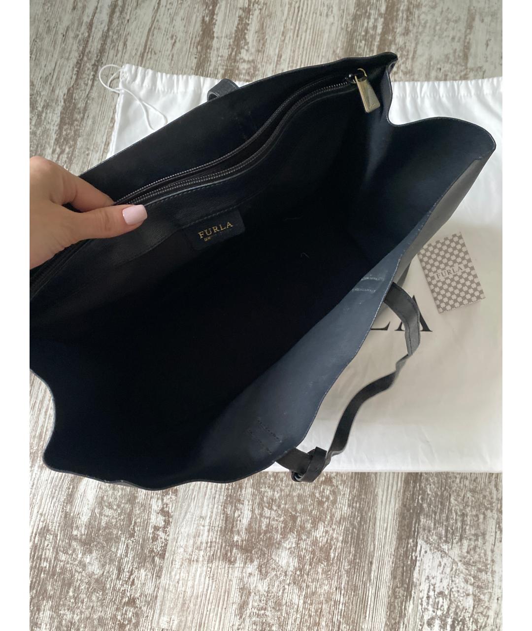 FURLA Черная кожаная сумка тоут, фото 4