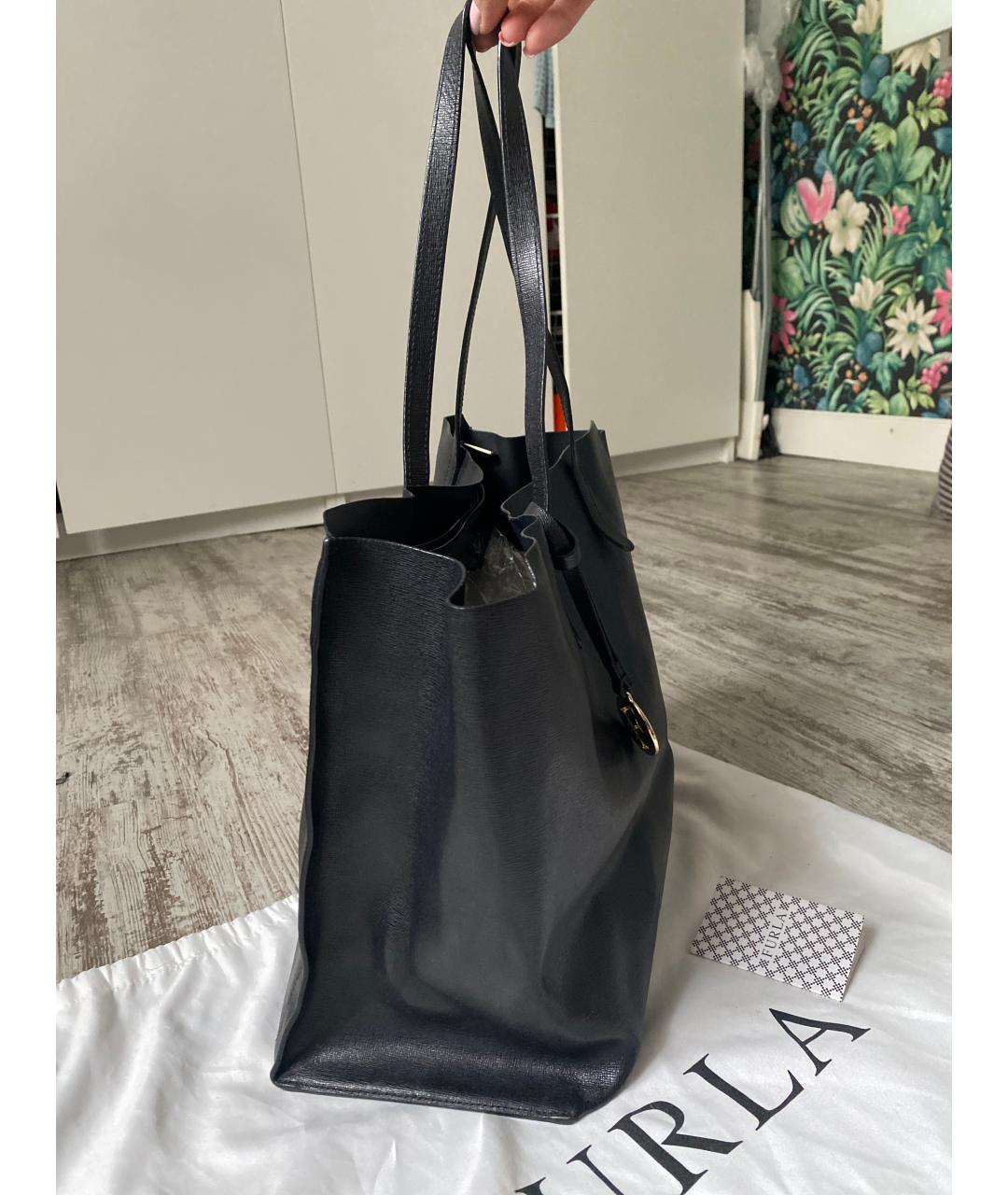 FURLA Черная кожаная сумка тоут, фото 2