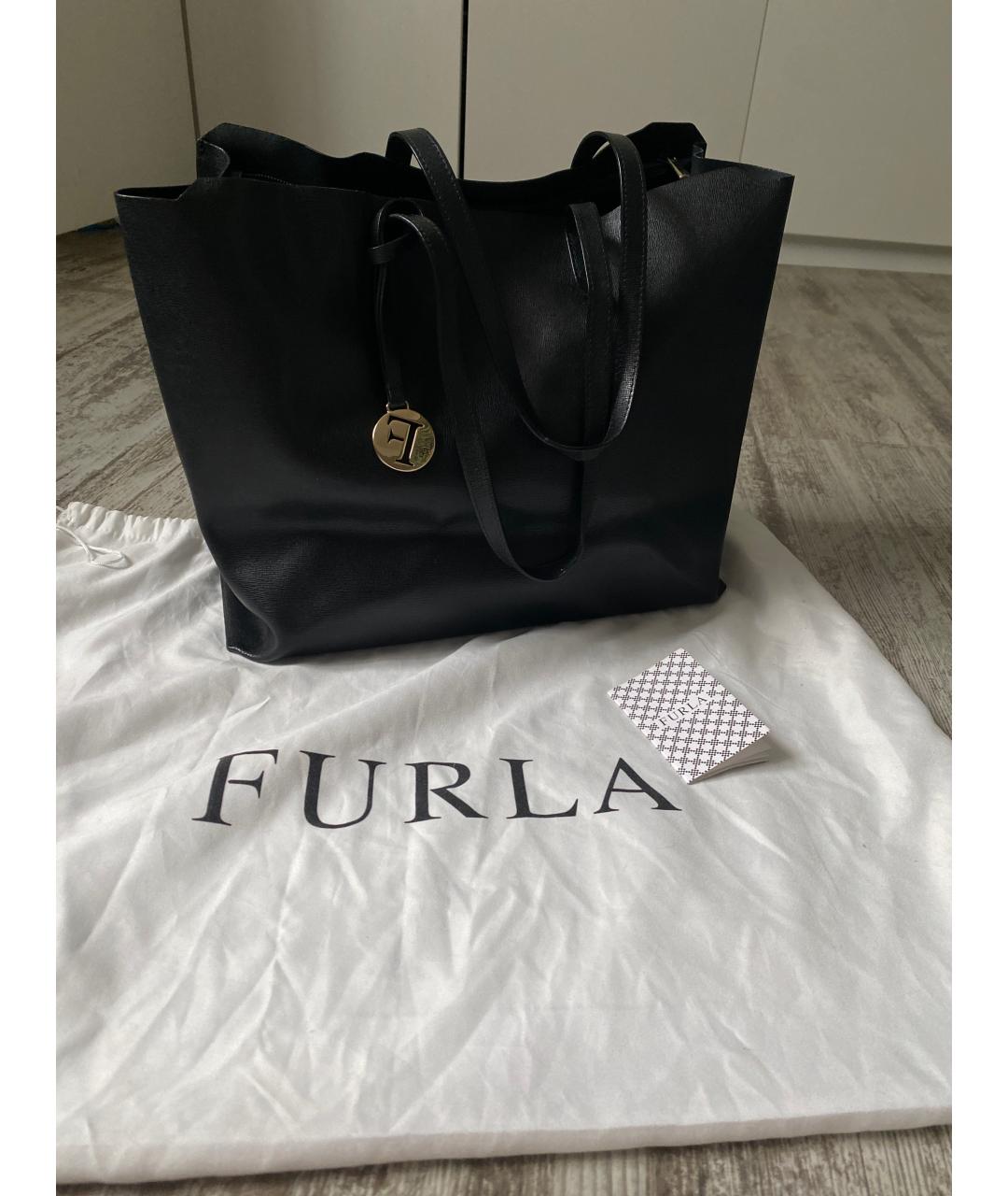 FURLA Черная кожаная сумка тоут, фото 9