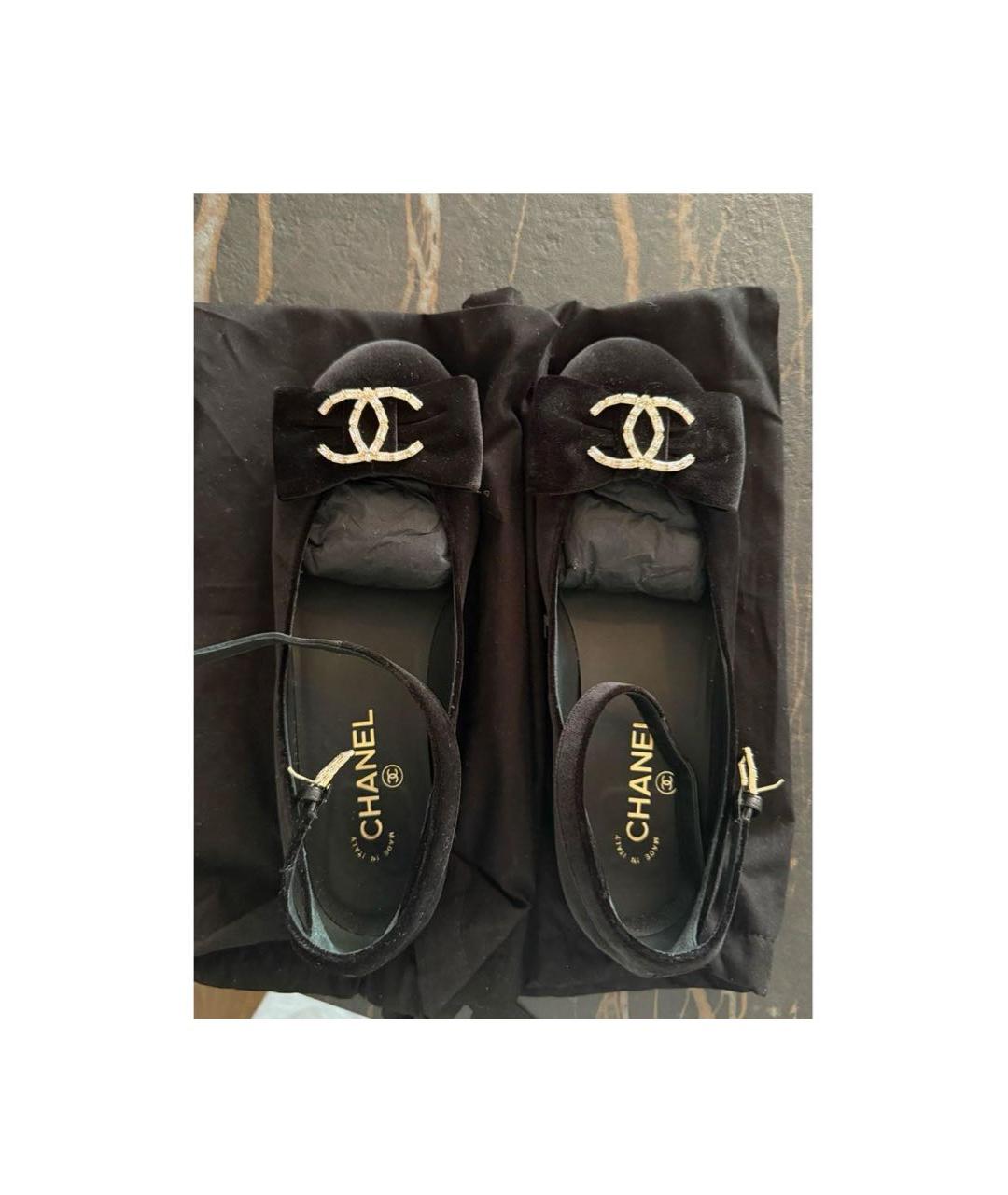 CHANEL Черные бархатные балетки, фото 3
