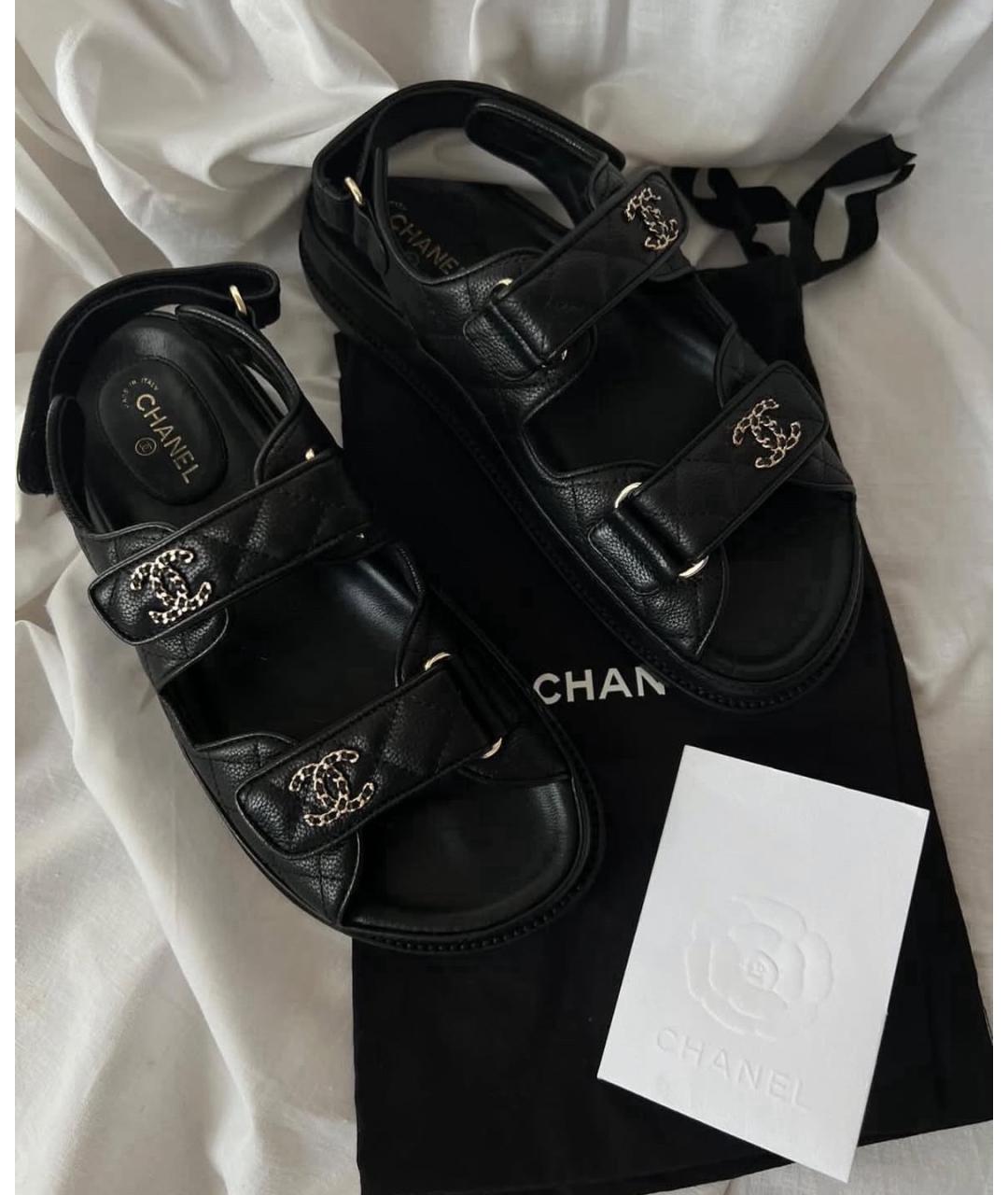 CHANEL Черные кожаные сандалии, фото 6