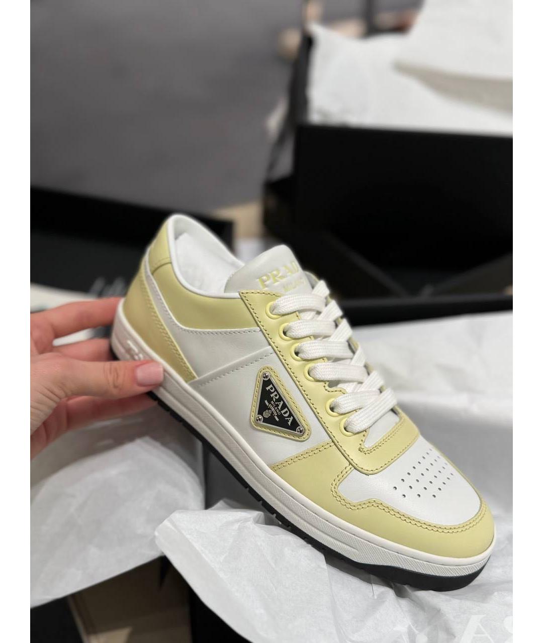 PRADA Желтые кожаные кроссовки, фото 8