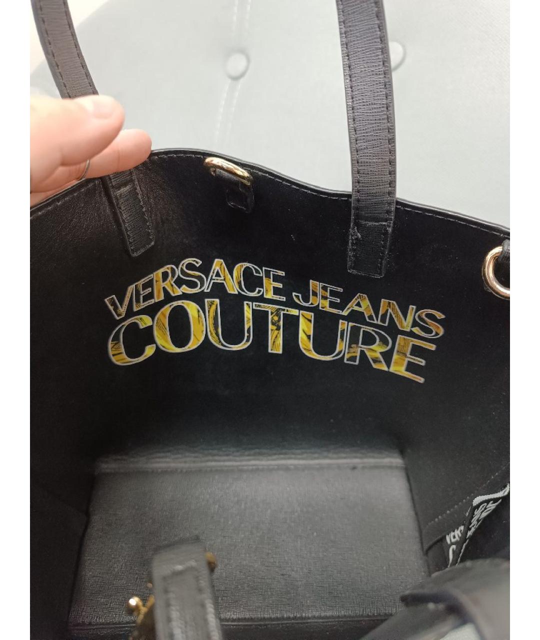VERSACE JEANS COUTURE Черная кожаная сумка с короткими ручками, фото 5