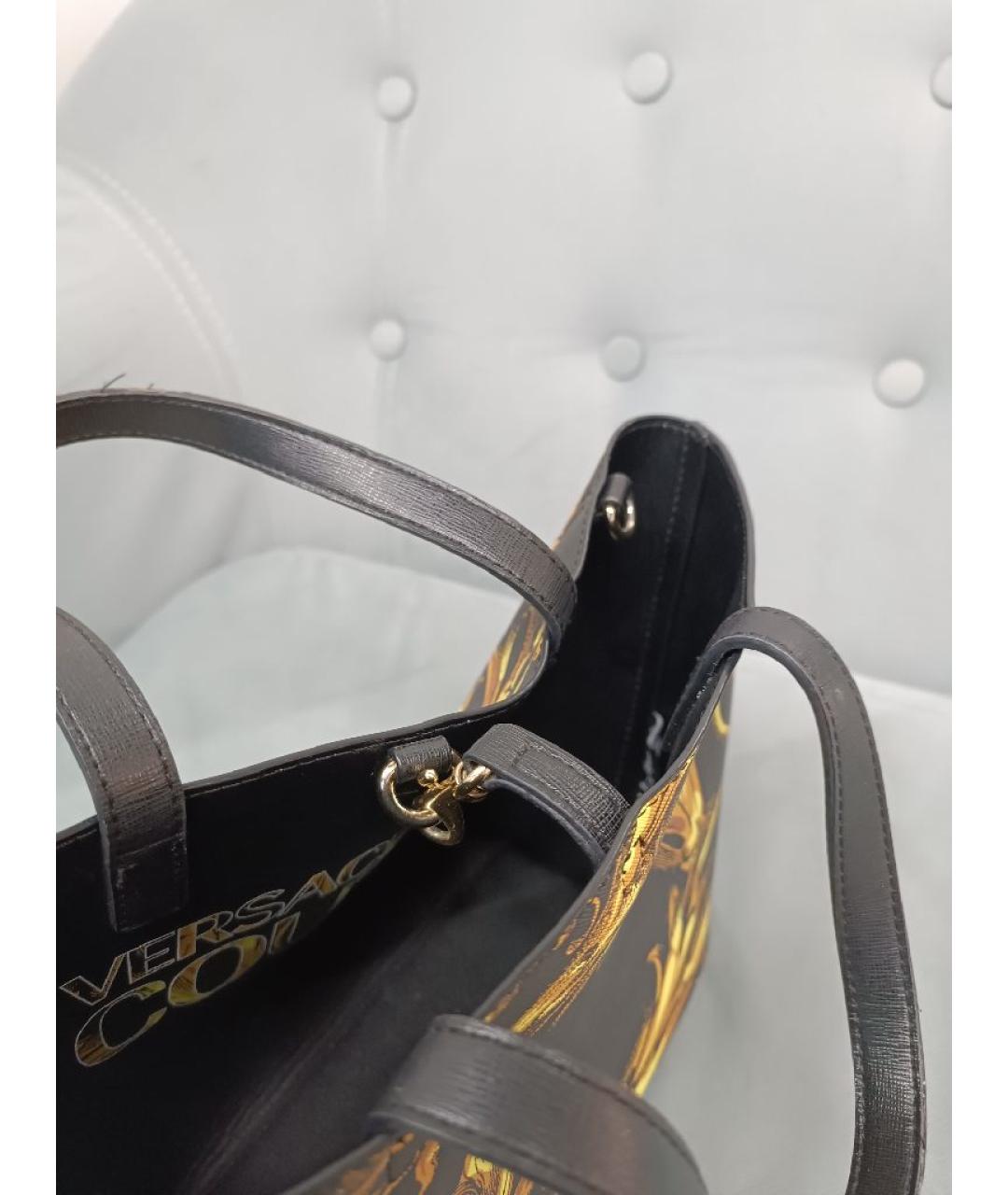 VERSACE JEANS COUTURE Черная кожаная сумка с короткими ручками, фото 4