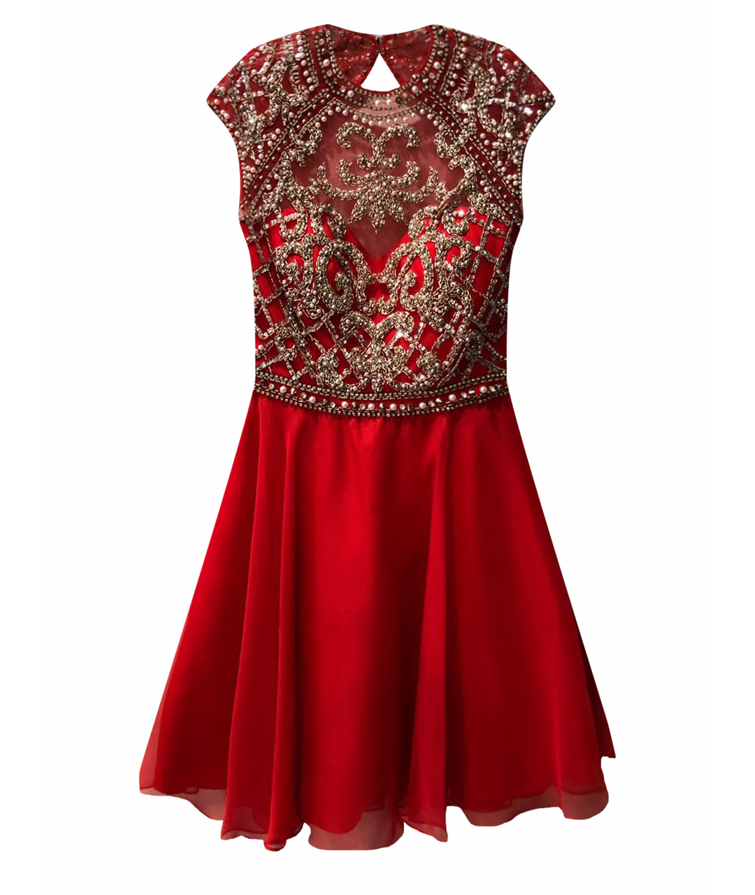 JOVANI Красное шифоновое коктейльное платье, фото 1