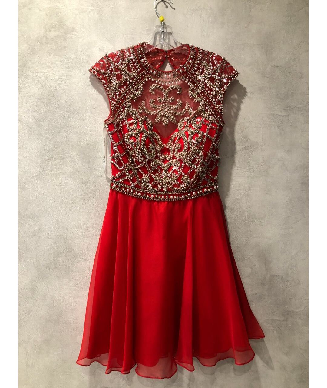 JOVANI Красное шифоновое коктейльное платье, фото 6