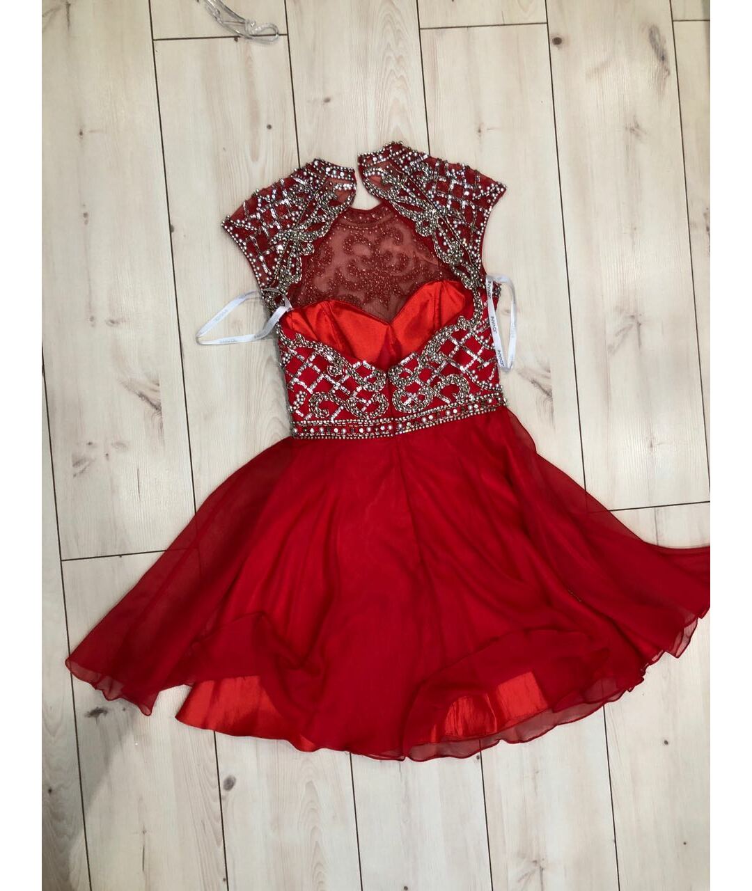 JOVANI Красное шифоновое коктейльное платье, фото 3