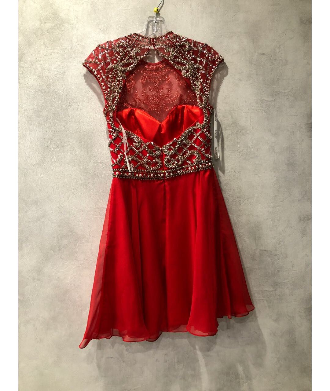 JOVANI Красное шифоновое коктейльное платье, фото 2
