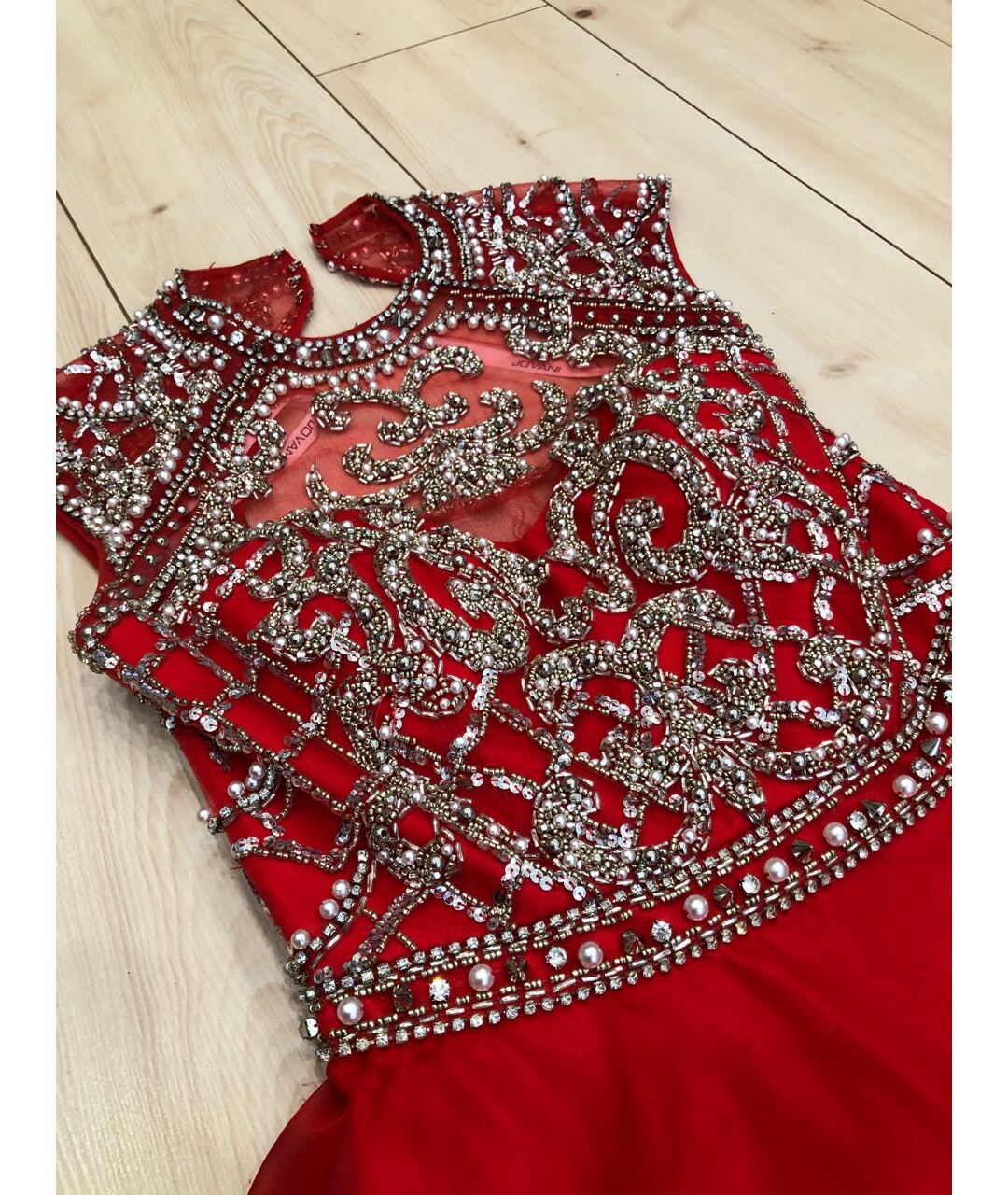 JOVANI Красное шифоновое коктейльное платье, фото 5
