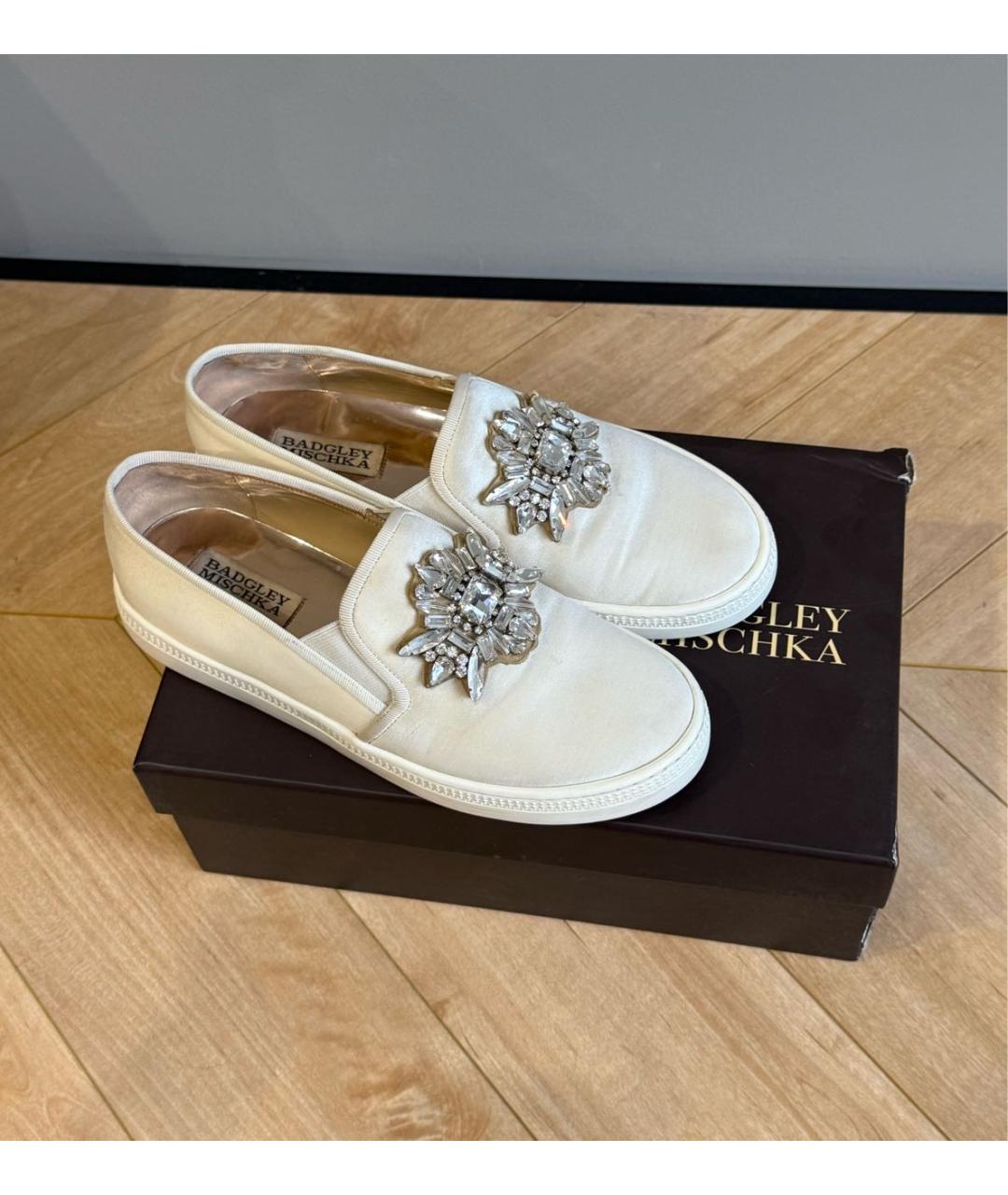 BADGLEY MISCHKA Бежевые бархатные слипоны, фото 8