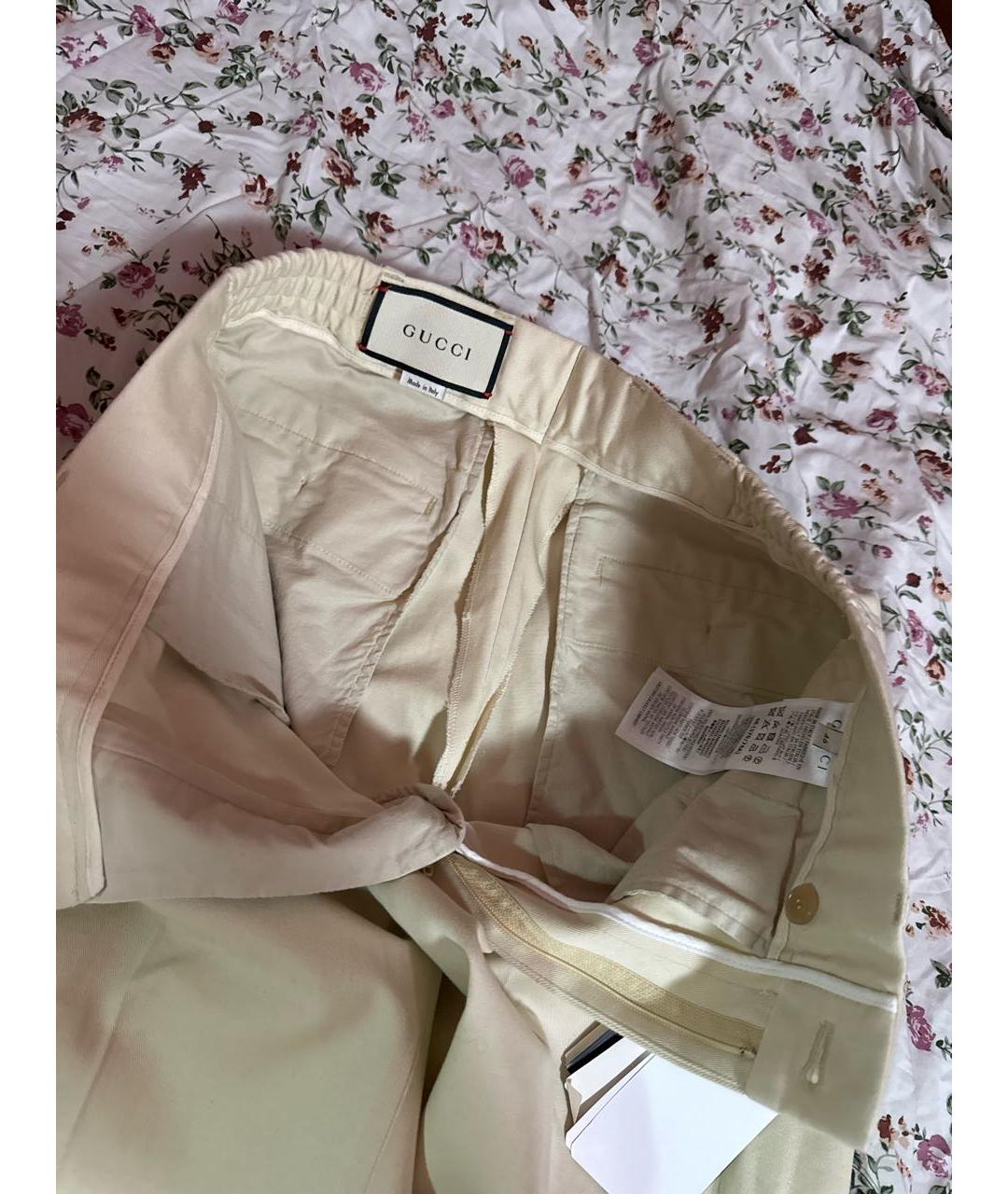 GUCCI Бежевые хлопковые повседневные брюки, фото 3